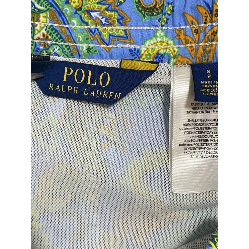 Polo Ralph Lauren‎ Men's Swim Trunks Blue Green Paisley Drawstring Lined - Small